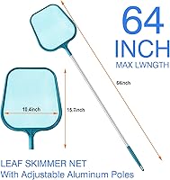 Vista 2 de Escumadora de piscina - Red de escumadora de piscina con 5 secciones de postes telescópicos desmontables de aluminio, 25'- 64', escumadora de red