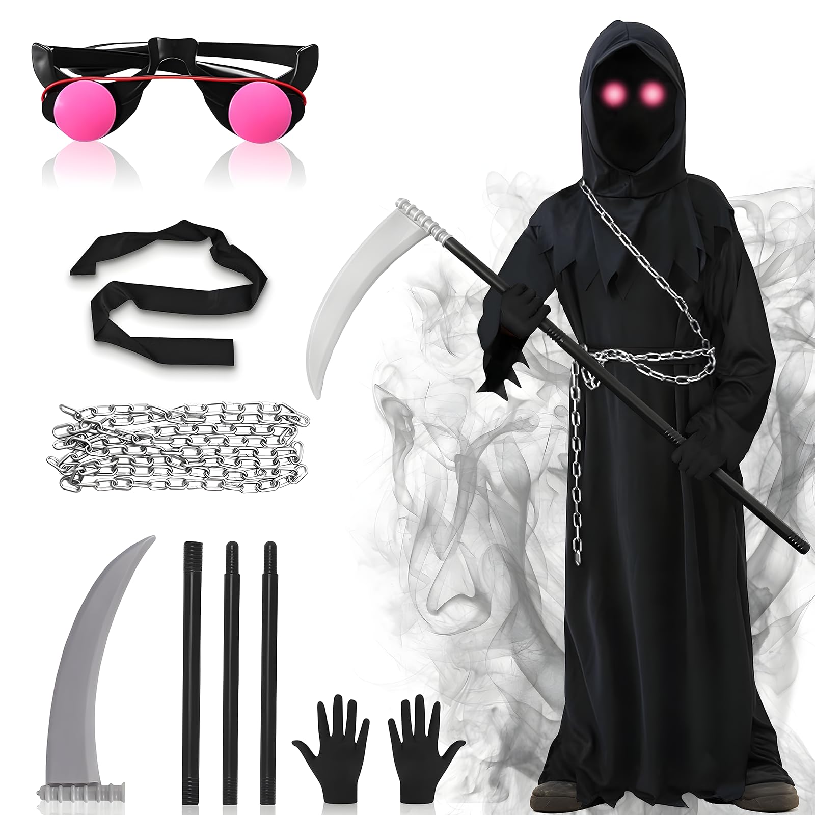 YIBEBE Disfraz de Parca de Halloween: Reaper Disfraz de Niños para la Fiesta de Halloween Carnavales Cosplay