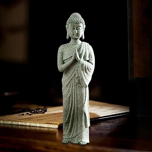 Miniatura 8 de Chilifuli Estatua de Buda para acuario, estatua de Buda de pecera, decoraciones de estatua de Buda de piedra arenisca natural, esculturas de Buda