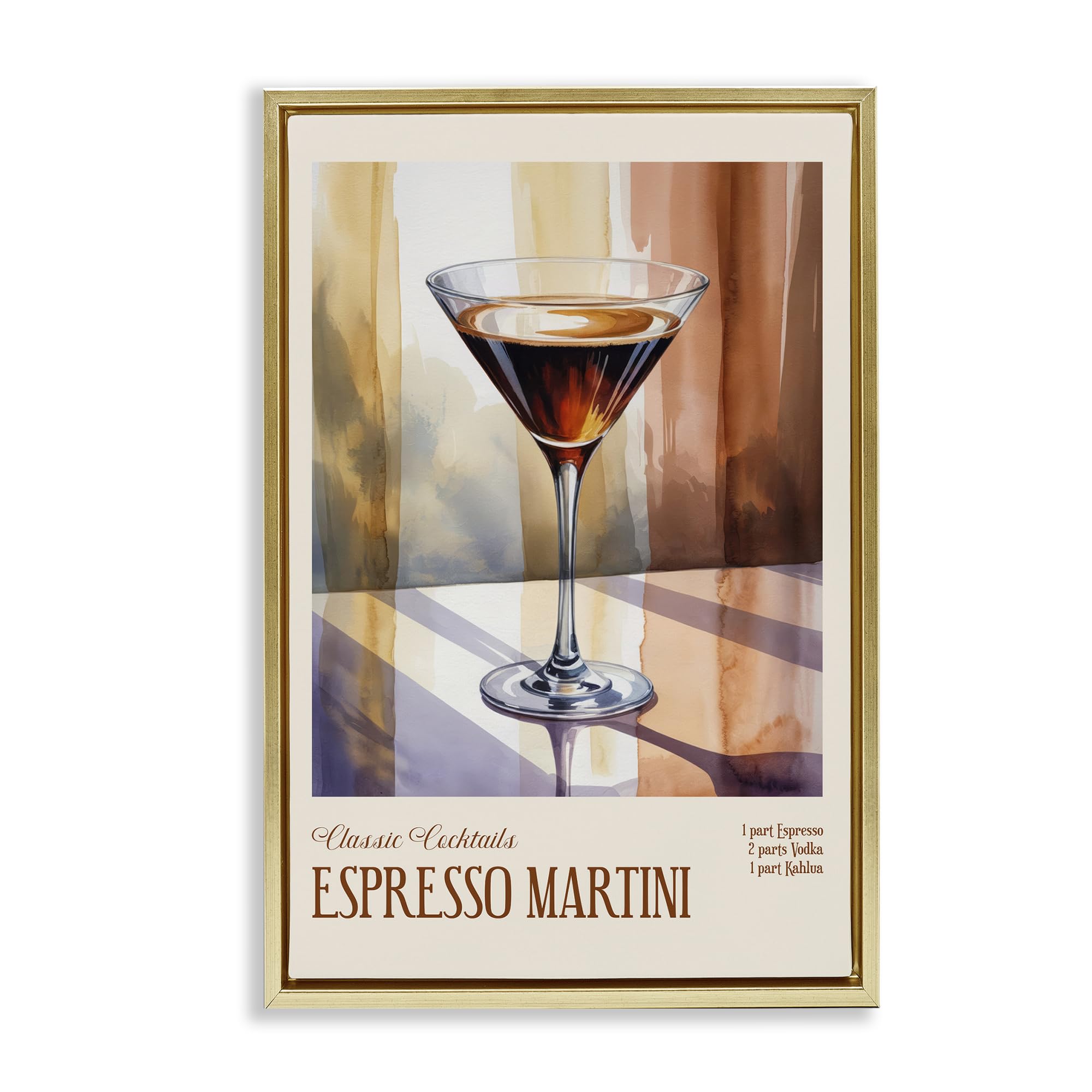 Stupell Industries 'Espresso Martini Sun Reflection', Floating Frame Canvas Art, Gold, 21 x 31 Inches, Easy to Hang and Sturdy, Made in USA, by Andreas Magnusson
