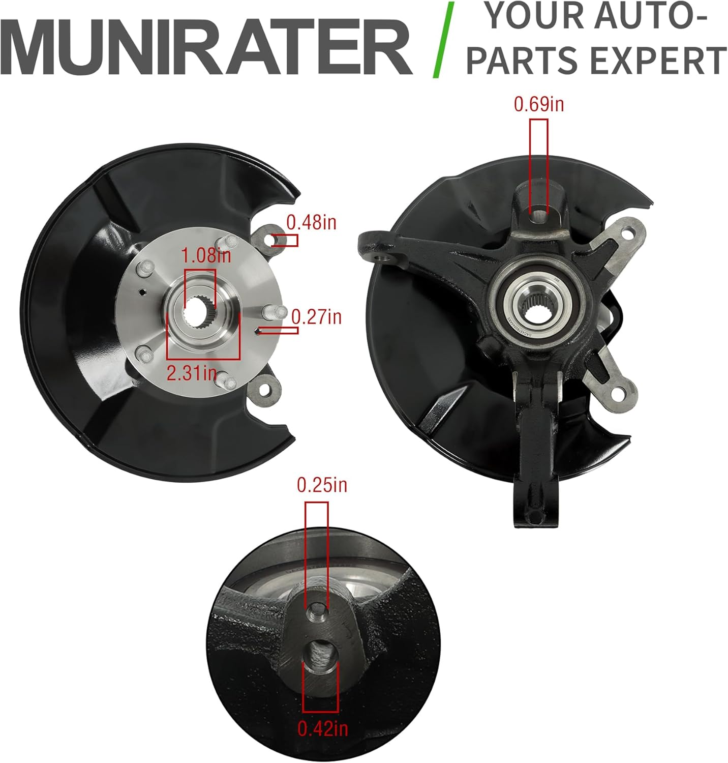 munirater 2PCS Front Steering Knuckles & Wheel Bearing Hub Replacement for 2006-2011 Civic