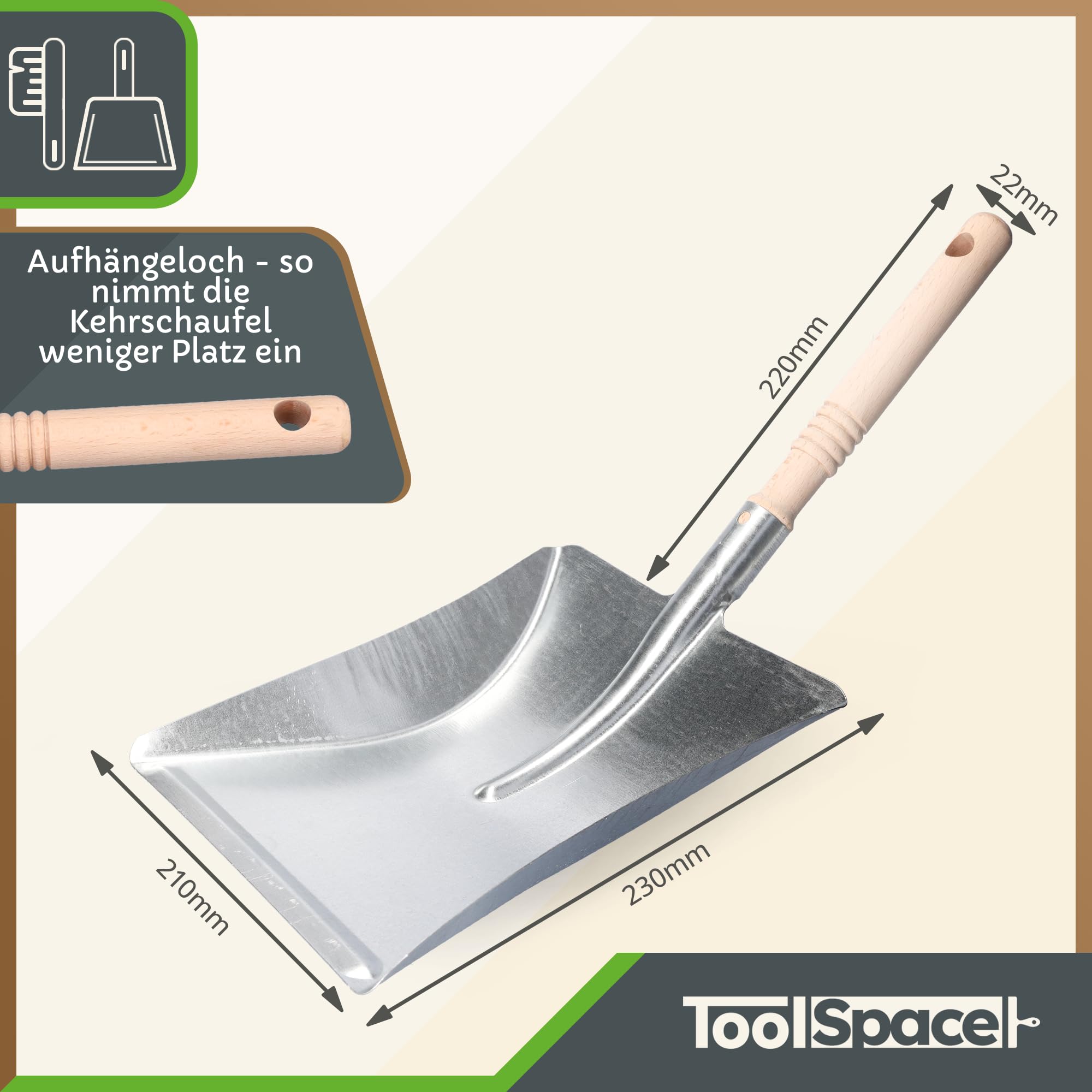 Suanzua Industrielle Kehrschaufel Aus Metall – Breite 30-cm-Schaufel, Ergonomischer Griff, Für Werkstatt, Garage & Co.