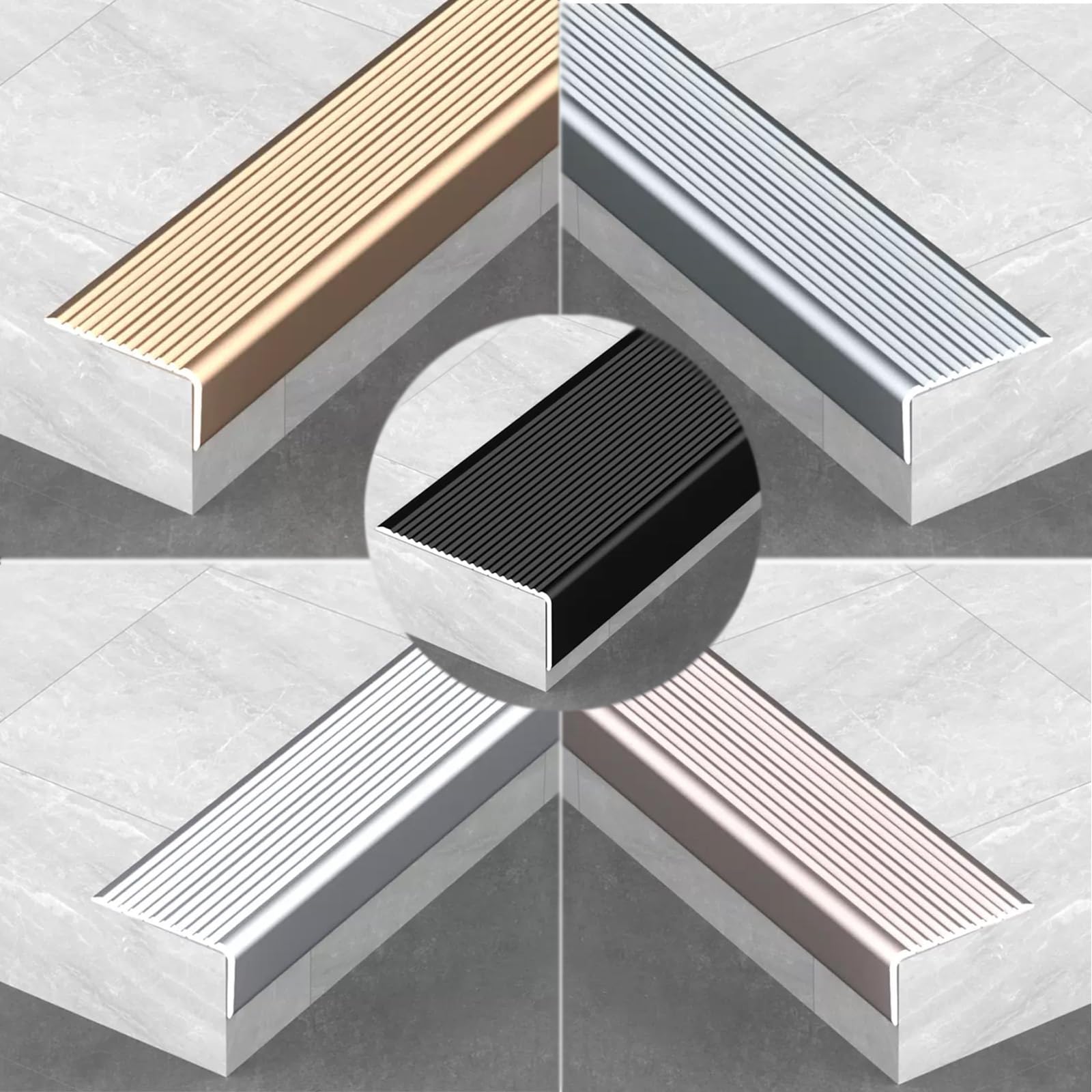 Moldura de aluminio para escaleras exteriores que protege el acceso a terrazas y jardines
