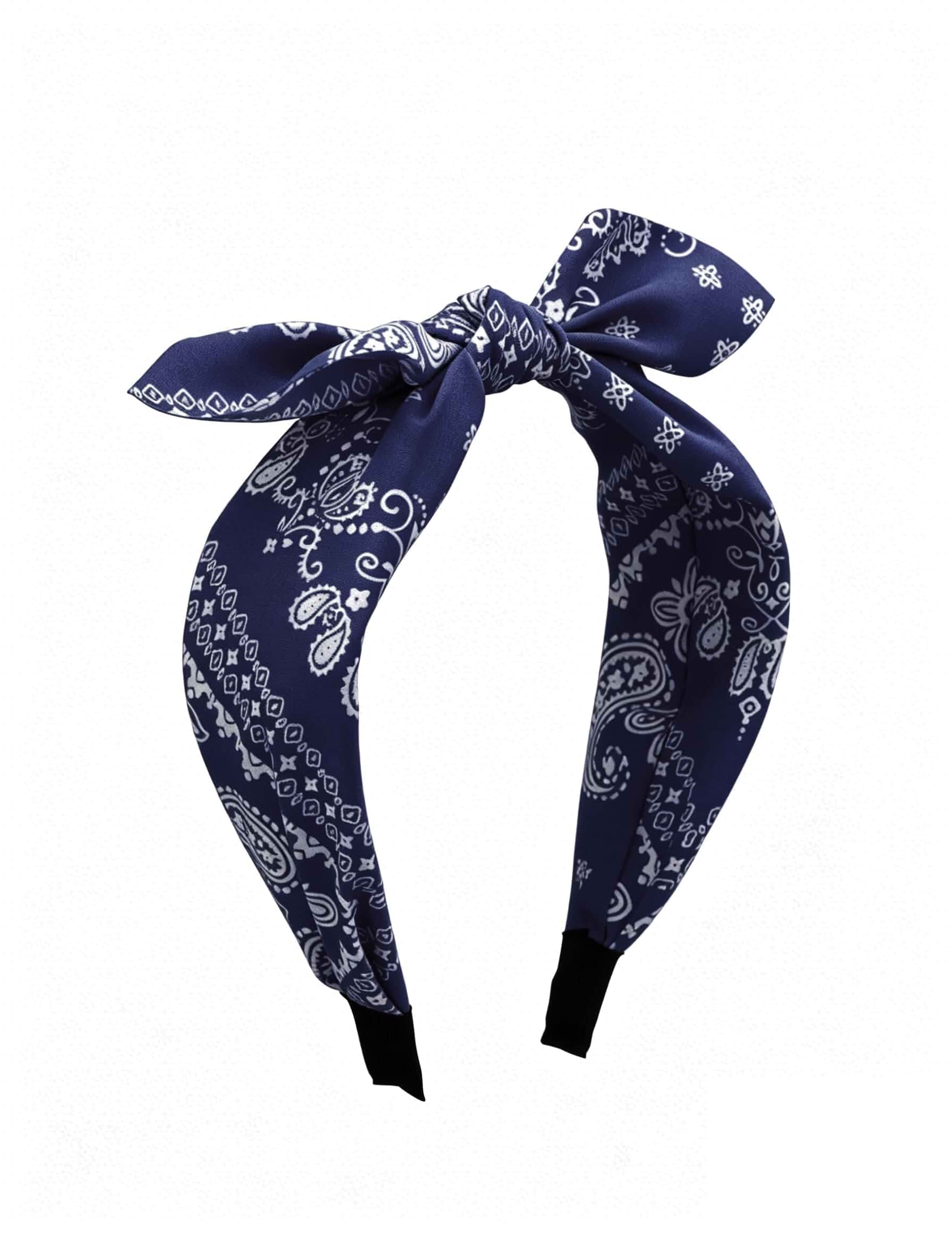 Lastclream Paisley Pattern Headband for Women Bandana Bowknot Cashew Hairband Accessories for Daily Party (Navy Blue) 1 Count (Pack of 1)