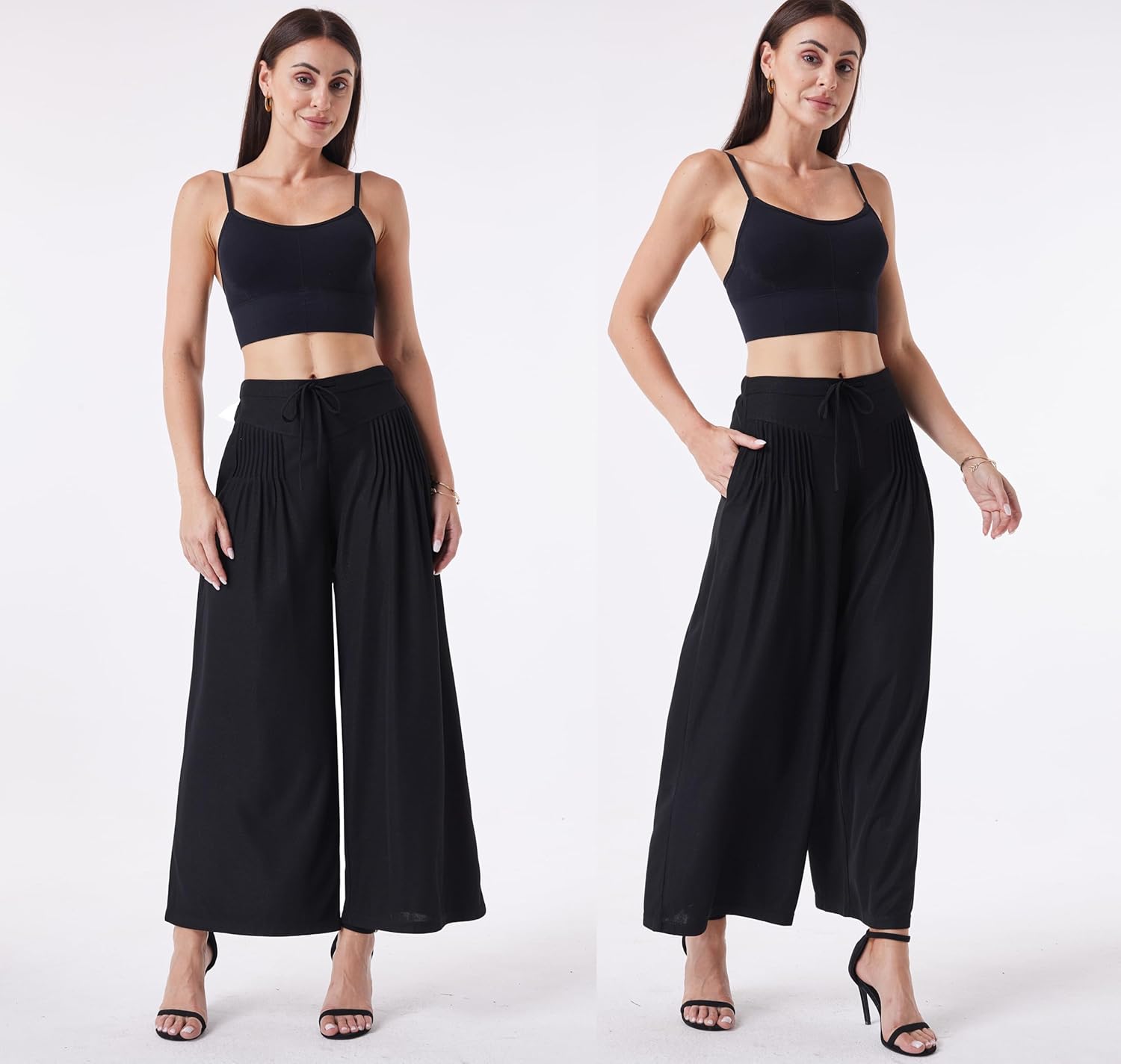 Women's Wide Leg Palazzo Pants High Waisted Waffle Knit Casual Slacks Flowy Capris Trouser - Image 3