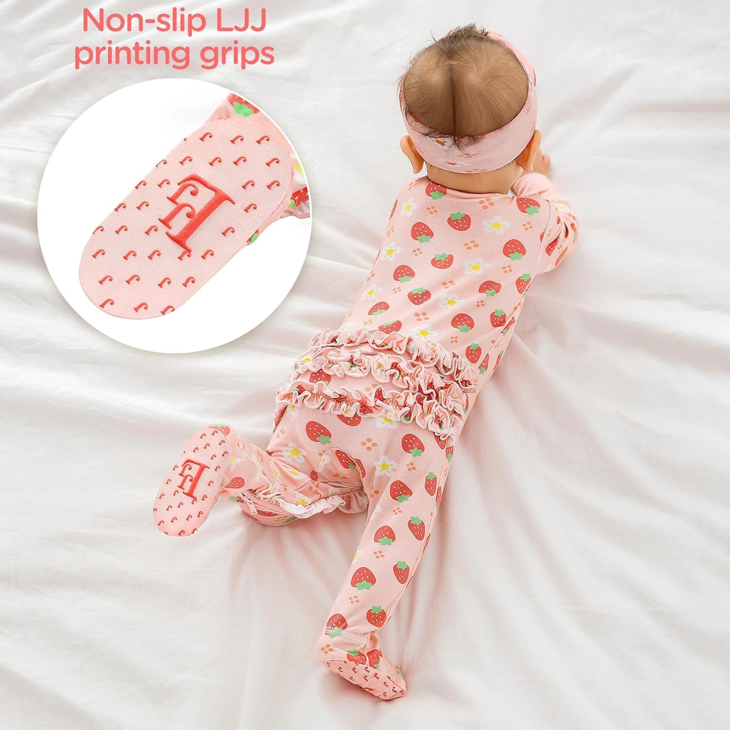 Viscose from Bamboo Ruffled Zippered One-Piece Infant Footie Sleepers Rompers 0-36 Months