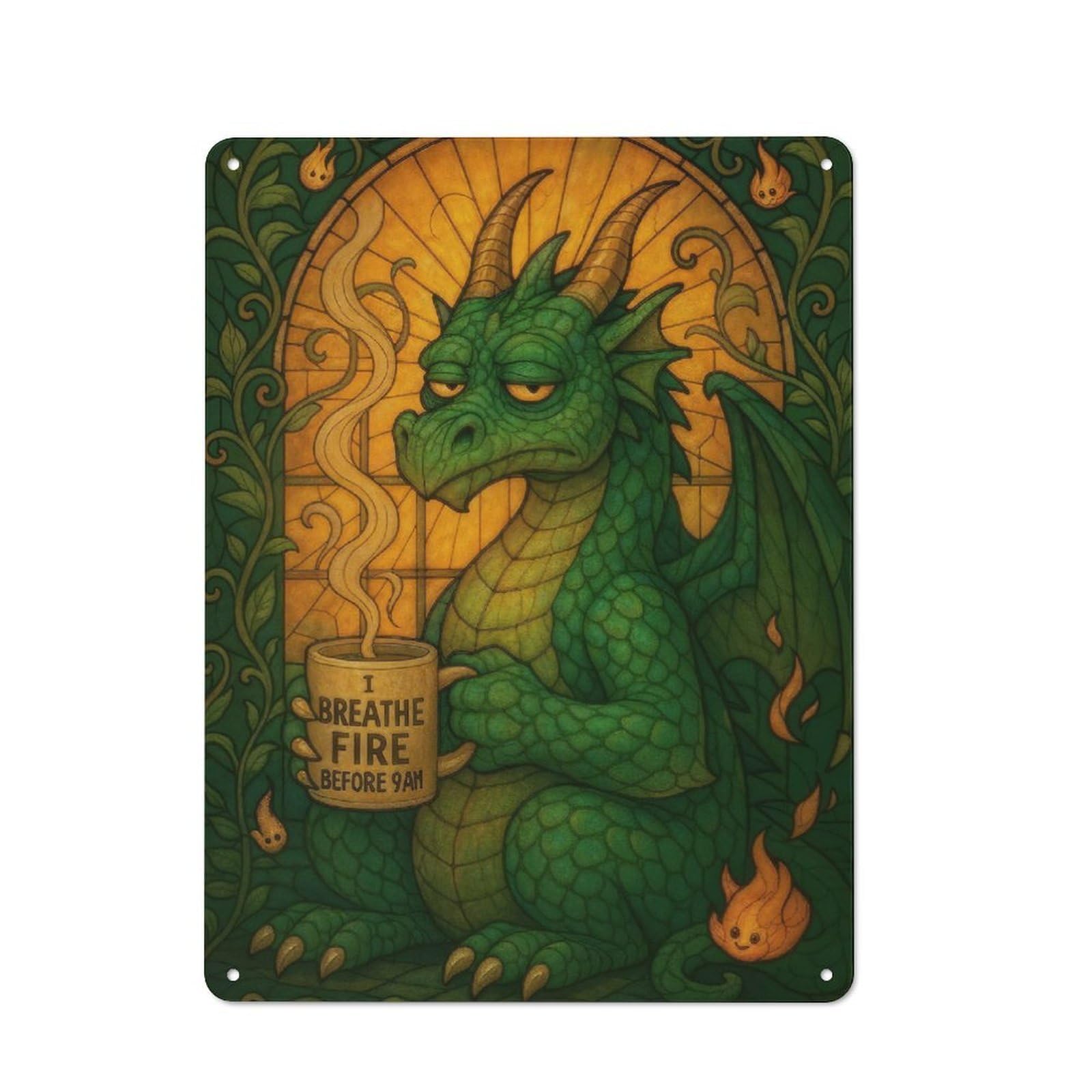 Junmoney Stained Glass Coffee Dragon Tin Sign 40X30cm For Bar Or Restaurant, Retro Wall Decor, For Restaurant Interior Fans