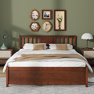 Giantex Queen Size Solid Wood Platform Bed Frame, Mid Century Queen Bed ...
