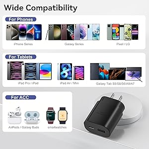 USB C Charger, 25W Super Fast Charger Dual Port Type C Wall Charger Block Compatible Samsung Galaxy S22/S22 Ultra/S22+/S21/S21 Ultra/S21+/S20/Note 10/Note 20/Z Fold3/Z Flip3