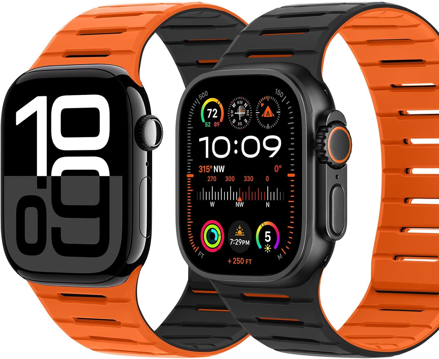 HITZEE Double Sided Reversible Magnetic Band Compatible with Apple Watch Band 49/46(S11/10)/45/44/42mm, Breathable Soft Band for iWatch Ultra 3/2/1 SE3-1 Series 11 10 9 8 7 6-1, Black/Orange