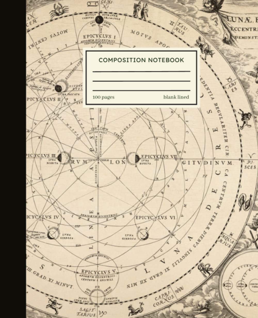 COMPOSITION NOTEBOOK: Vintage Astrology Print Zodiac Star Sign Map | Blank Lined | 100 Pages (7.5” x 9.25”)