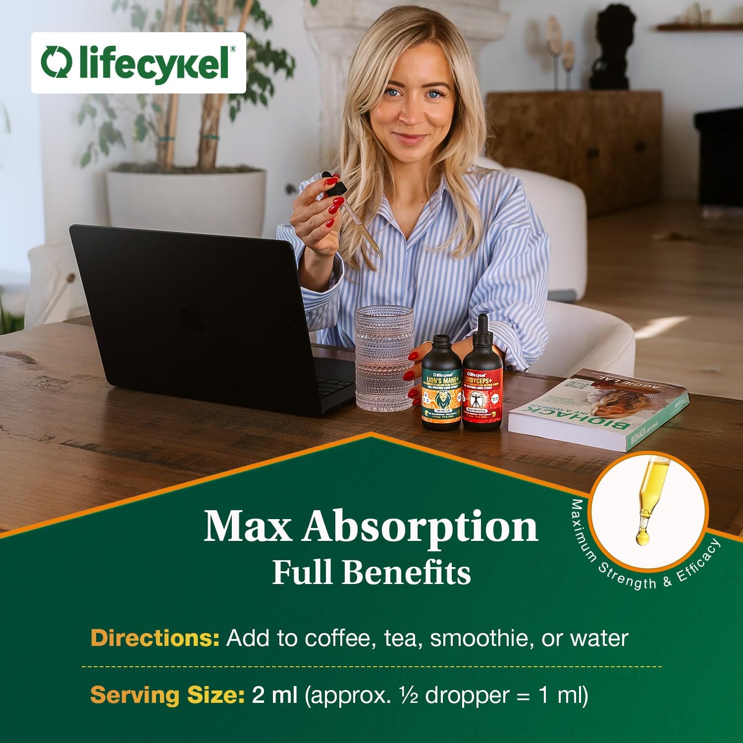 Life Cykel Cordyceps +Lion's Mane Extract Performance Pack - Organic Mushroom Supplement for Energy, Focus & Mental Clarity - USA Made, Pure & Potent Mushroom Liquid Drops for Adults - Image 4