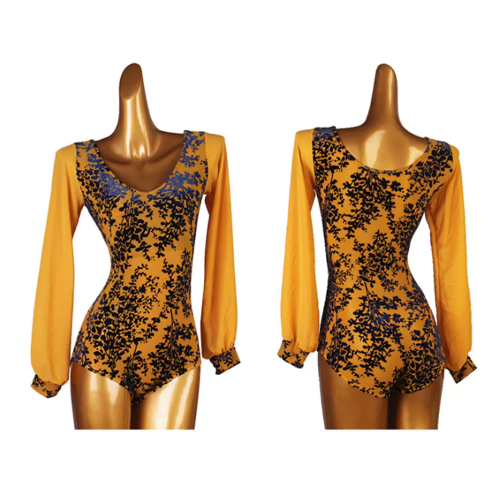 Abito da Ballo Latino da Donna Stampato Abbigliamento da Prestazioni di Ginnastica Yoga Top a Body Cha Cha Waltz Body per Salsa Tango Costumi Pratica del Sala da Ballo
