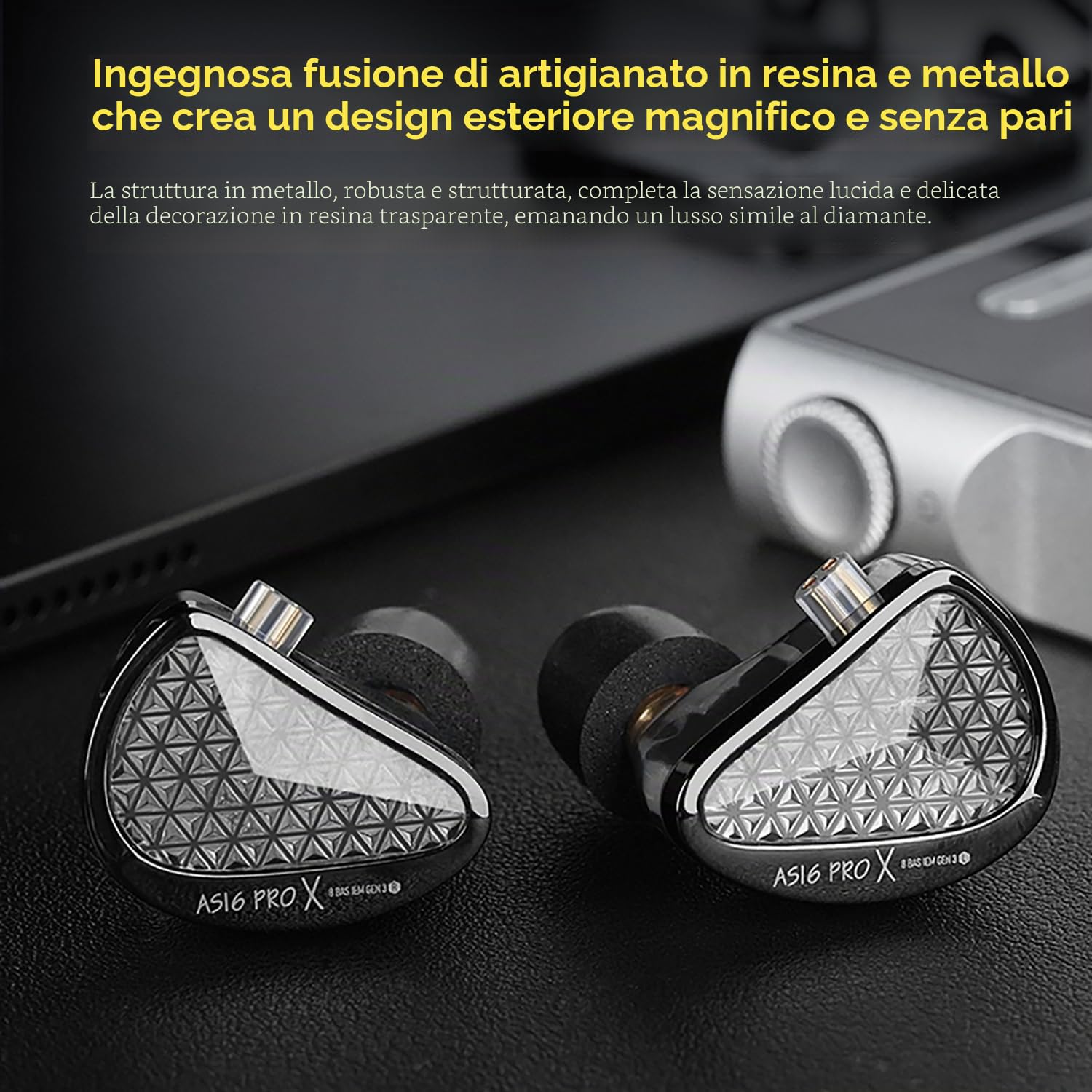 KZ AS16 PRO X - Auricolari in-ear HiFi da Gaming, 16 BA con driver ad armatura bilanciata, IEM, auricolari per musicisti, cantanti, audiofili, DJ, batteristi