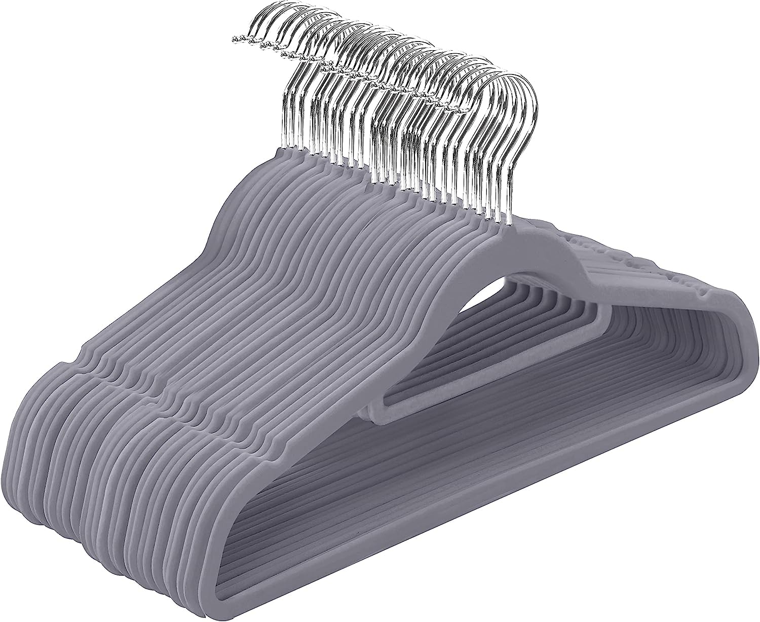 GLOBALMIX Perchas de Terciopelo - Perchas para Trajes de Terciopelo con Tie Bar - Antideslizantes - Paquete com 50 (Gris)