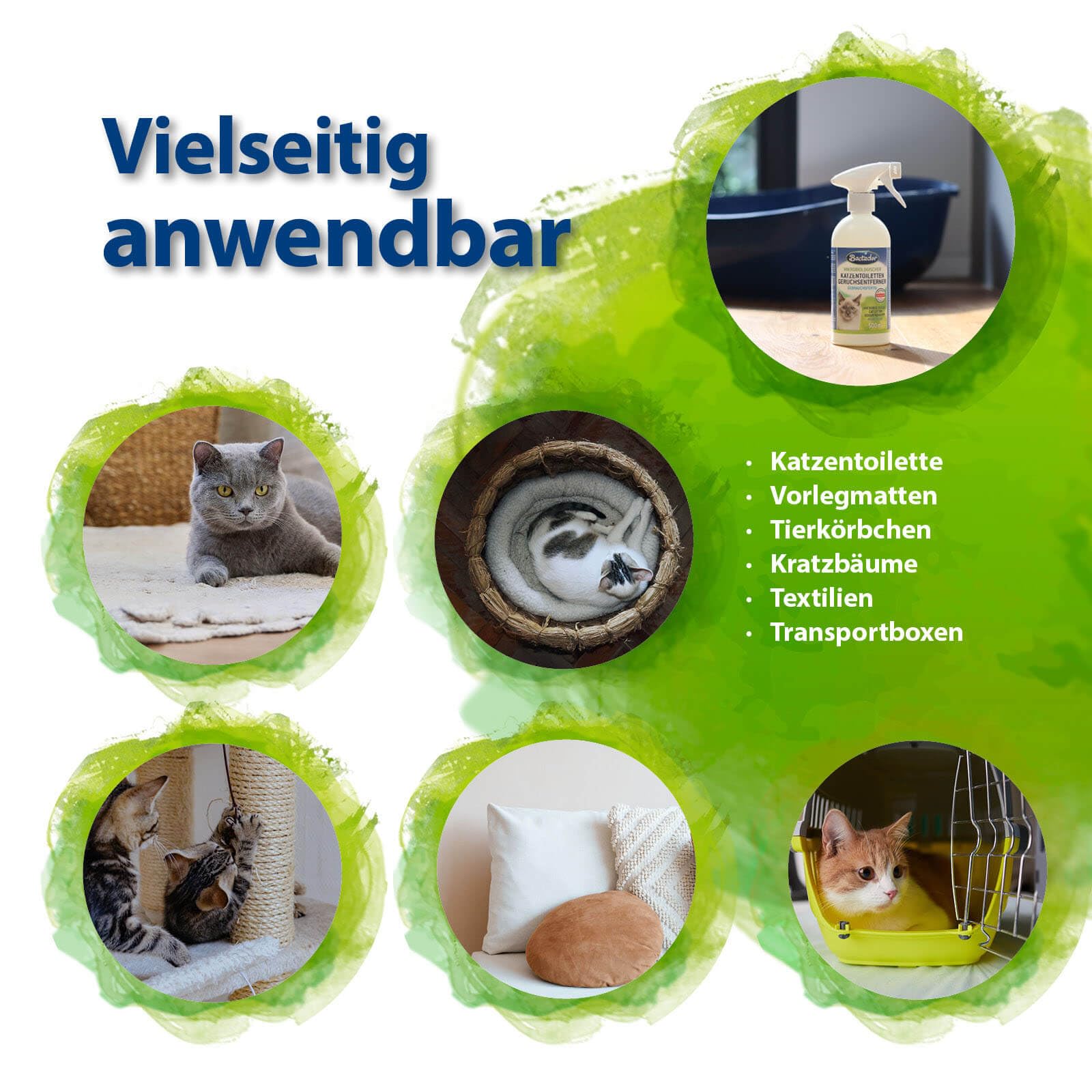 Bactador Enzymreiniger Katzenurin Spray 6 x 500ml - Katzentoiletten Geruchsentferner - Mikrobiologischer Geruchsneutralisierer - Katzenurin Geruchsentferner: Porentiefe Reinigung in der Tierumgebung