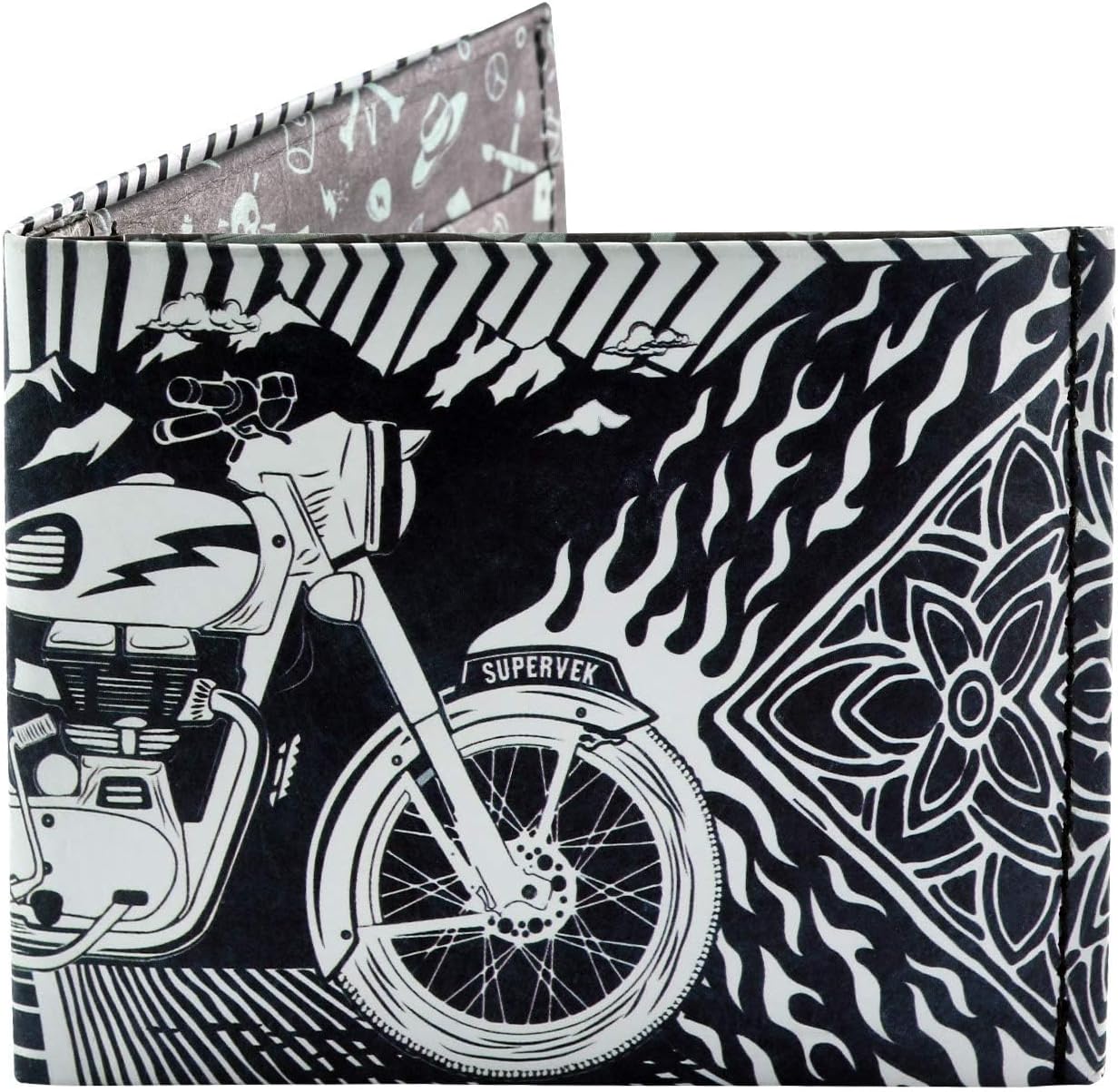 SUPERVEKRoyal Trip Enfield Stitched Paper Wallet | Biker Motorcycle Mighty Wallet, Bike Accessories Mens Bifold Credit Card Holder for Men | EDC Wallets Gifts for Him Husband Boyfriend -RFID Blocking