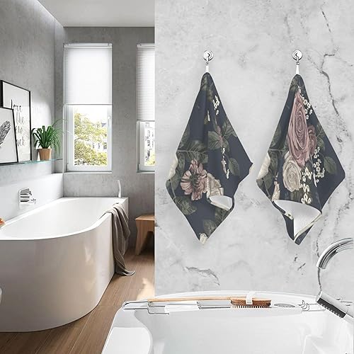 Miniatura 6 de ALAZA Elegant Romantic Flower Hand Towel Set of 2, Cotton Absorbent Soft Decorative Towel for Bathroom Kitchen Dorm Gym Beach 16 x 28 inch