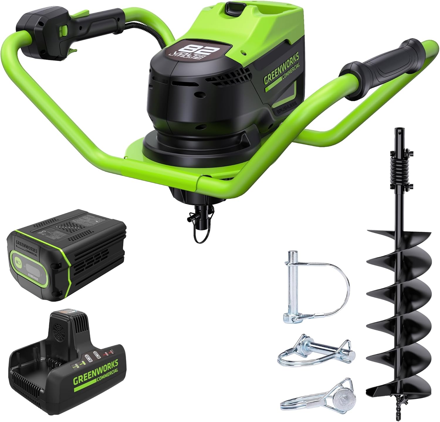 Greenworks 82V Brushless Earth Auger Post Hole Digger w/ 4.0Ah Battery & Dual Charger - 210 RPM Power