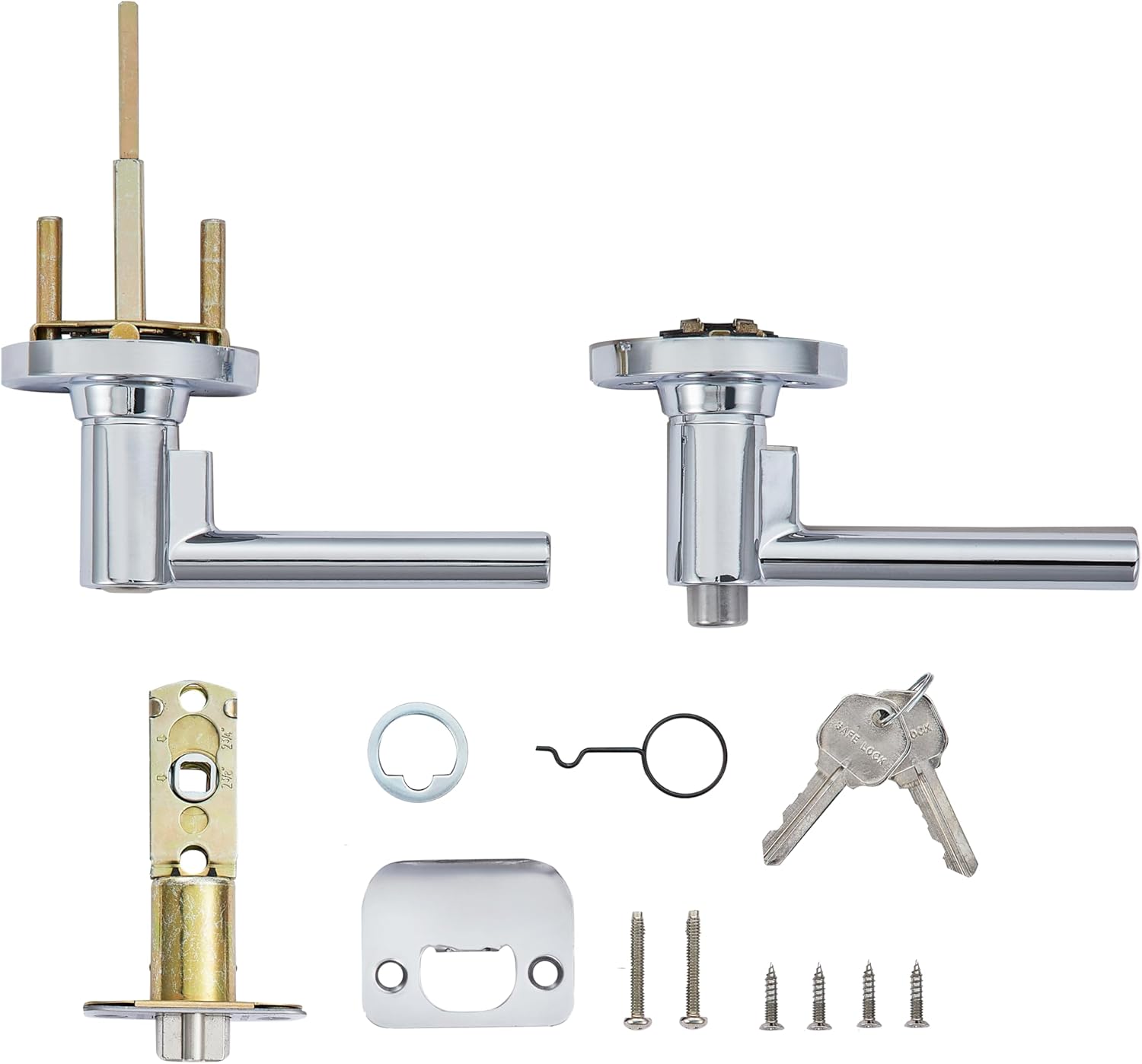 Safe Lock - Reminy Lever, Entry Door with Lock and Key, Polished Chrome Finish