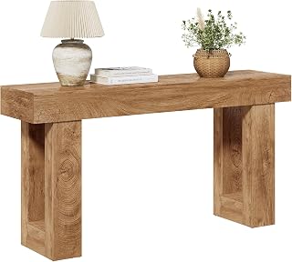 LITTLETREE 63 Inch Oak Console Table for Entryway, Hallway, Behind Couch - Industrial Farmhouse Sofa Table, Sturdy Wood Finish