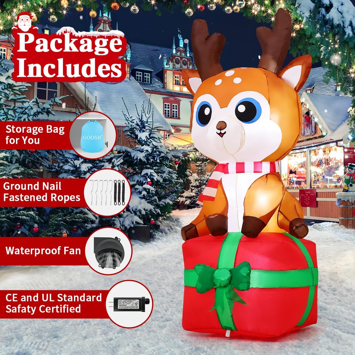 GOOSH 6 FT Christmas Inflatables Deer Outdoor Decorations Blow Up Yard Deer on a Box with Built-in LEDs for Party Indoor Garden Lawn Decor - Image 5