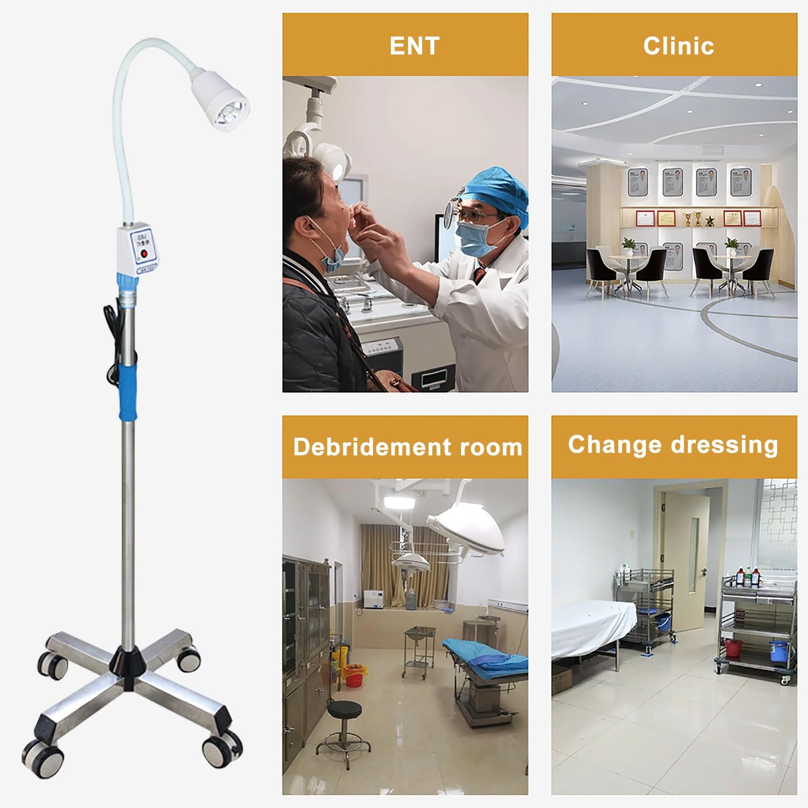 Lampe d'examen chirurgical Lampe d'examen médical sans ombre à LED sur pied, lumière d'examen à col de cygne avec base mobile et roues(Size:LED-9)