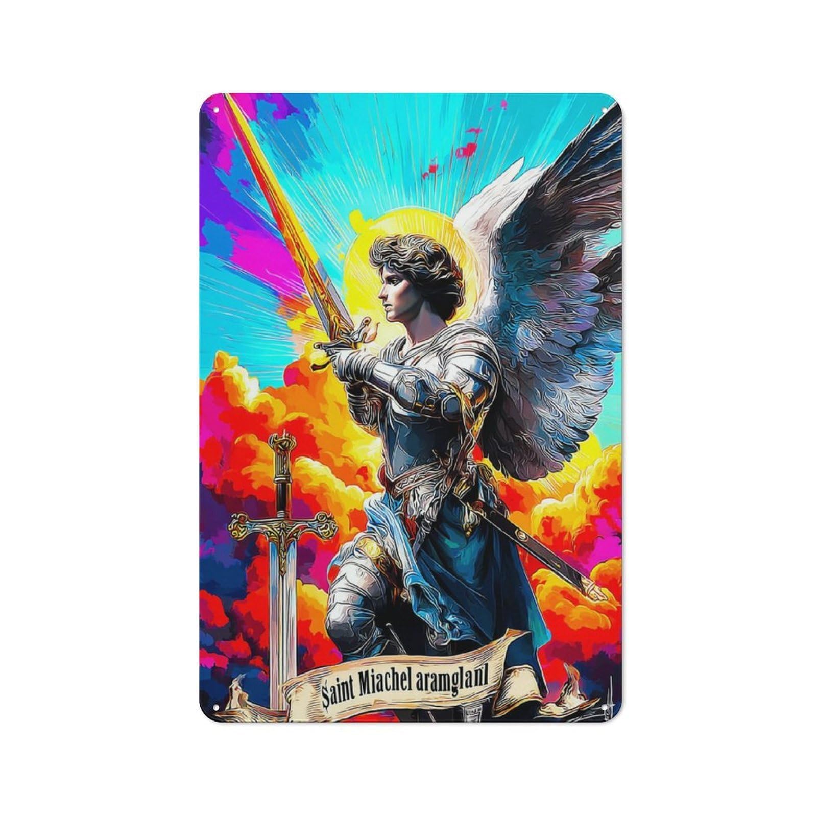 Junmoney Saint Michael Archangel Of Protection -1 Retro Metal Plaque 30X20cm For Café Or Home Bar, With Clear Retro Wall Decor Character