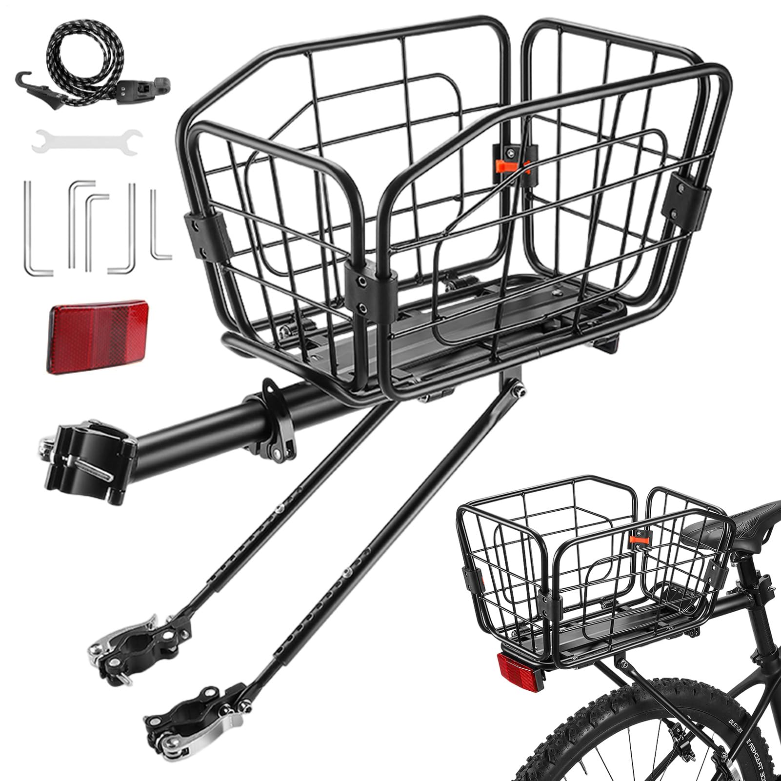Cestino per portabagagli per bicicletta, supporto di carico in alluminio | grande cestino per mountain bike da strada, ideale per corsa, ciclismo su strada, passeggiate in città, viaggi a casa e