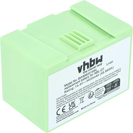 vhbw Batterie Compatible avec iRobot Roomba i517840, i455840, i355840, i517640, i517240, i4558 Robot électroménager Noir (3400mAh, 14,4V, Li-ION)