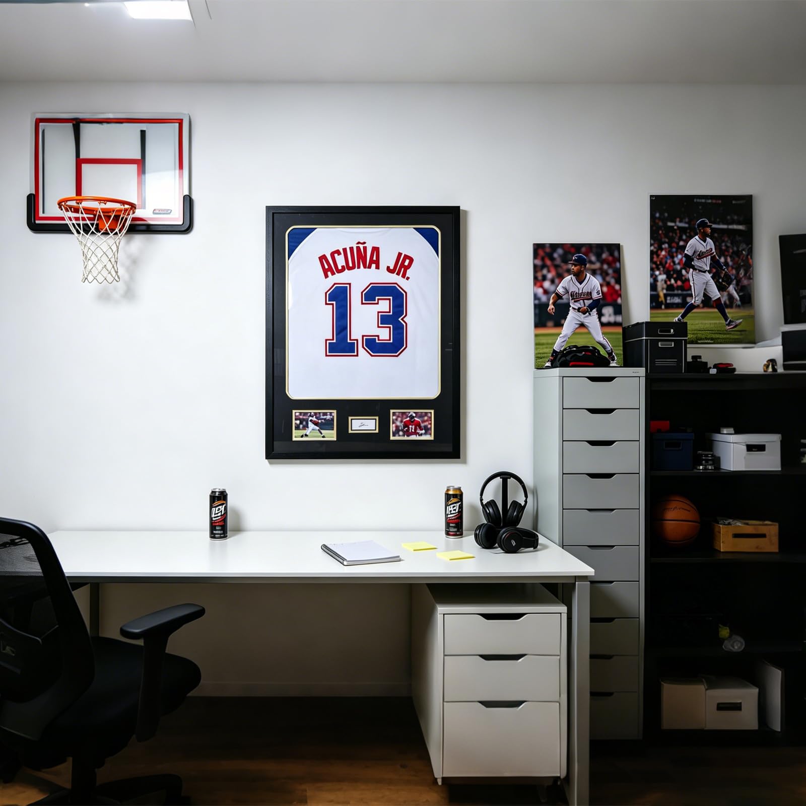 Vitrina con marco de jersey con paspartú, de madera, para montar en la pared, con cristal templado y alfombrilla para camisetas de fútbol, baloncesto, béisbol, fotos y una firma, color negro