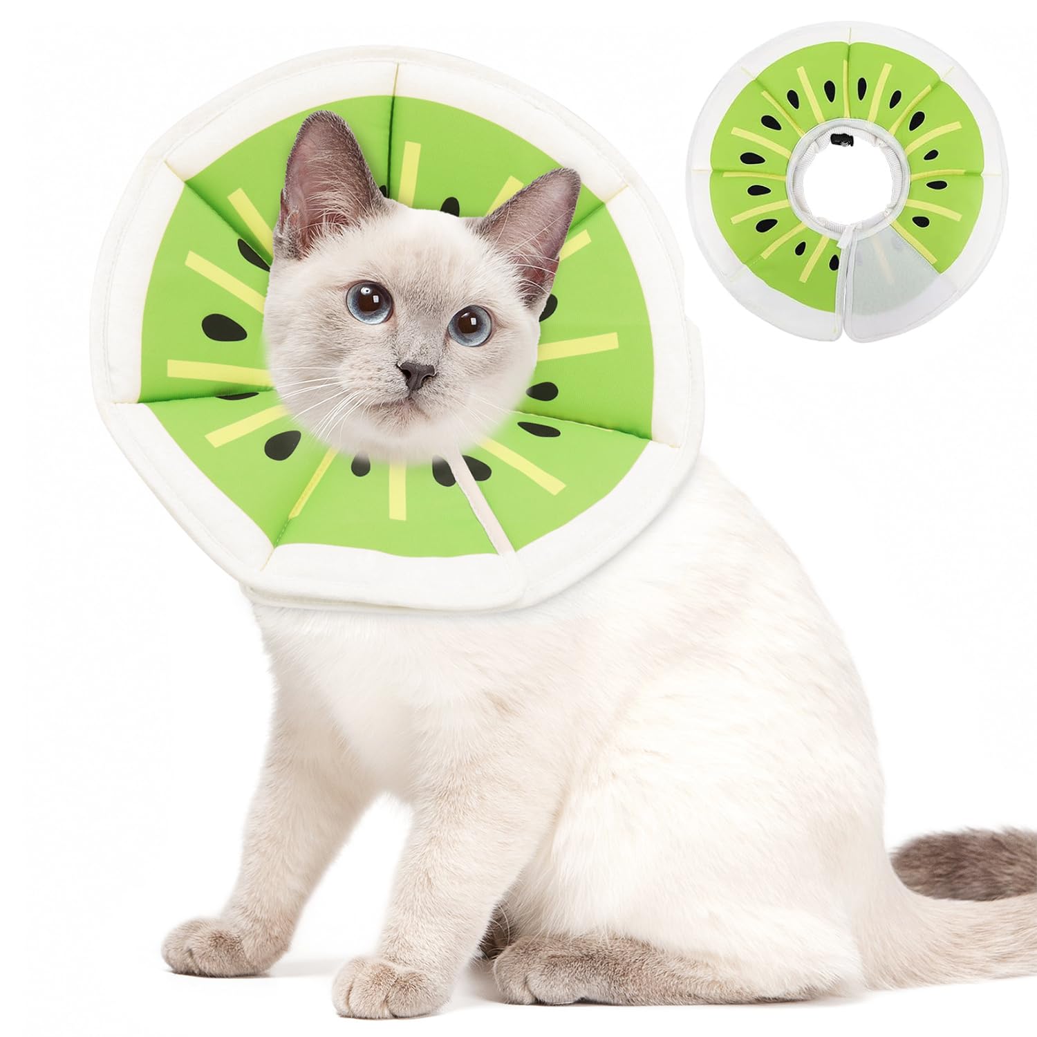 Soft Cat Donut Collar Kiwi Print (Size S), Adjustable Recovery Cone for Cats & Kittens