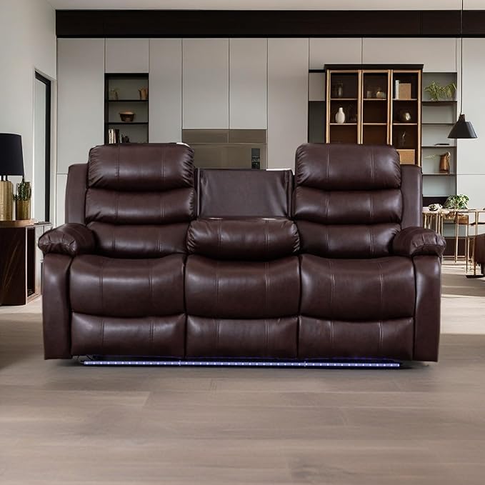 MODCART 77 Inch Modern Reclining 3Seater Sofa, PU Leather