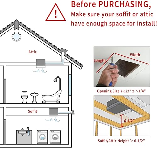 Miniatura 8 de Akicon Ventilador de escape, 90 CFM, 1.5 Sones - Combo de luz LED regulable de 15 W, luz LED 3CCT regulable con luz nocturna de 5 W, ventilador de