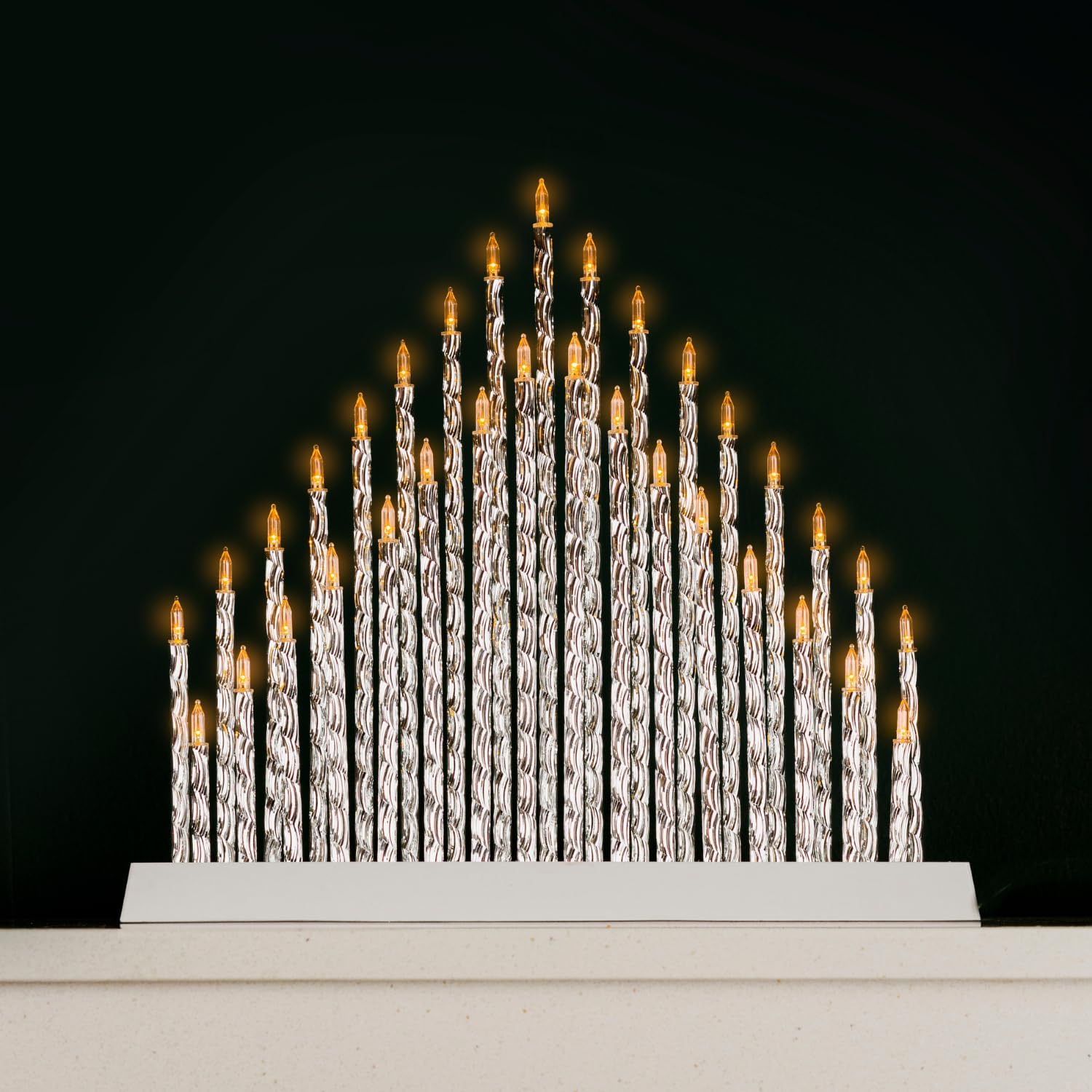 Garden Mile Traditional Christmas Candle Bridge Light Arch 7X Flameless LED Candles Christmas Window Decoration Or Table Decoration Low Voltage Mains Operated (Silver - 33)