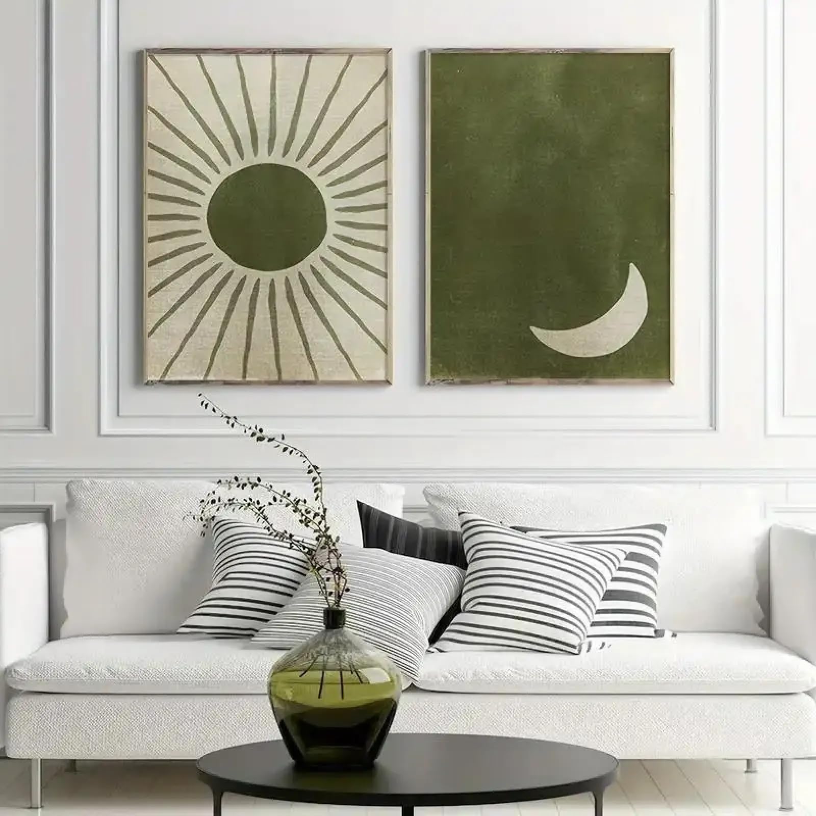 Affiche sur toile décoration d'intérieur simple vert olive thème jour nuit 70x90 - 8