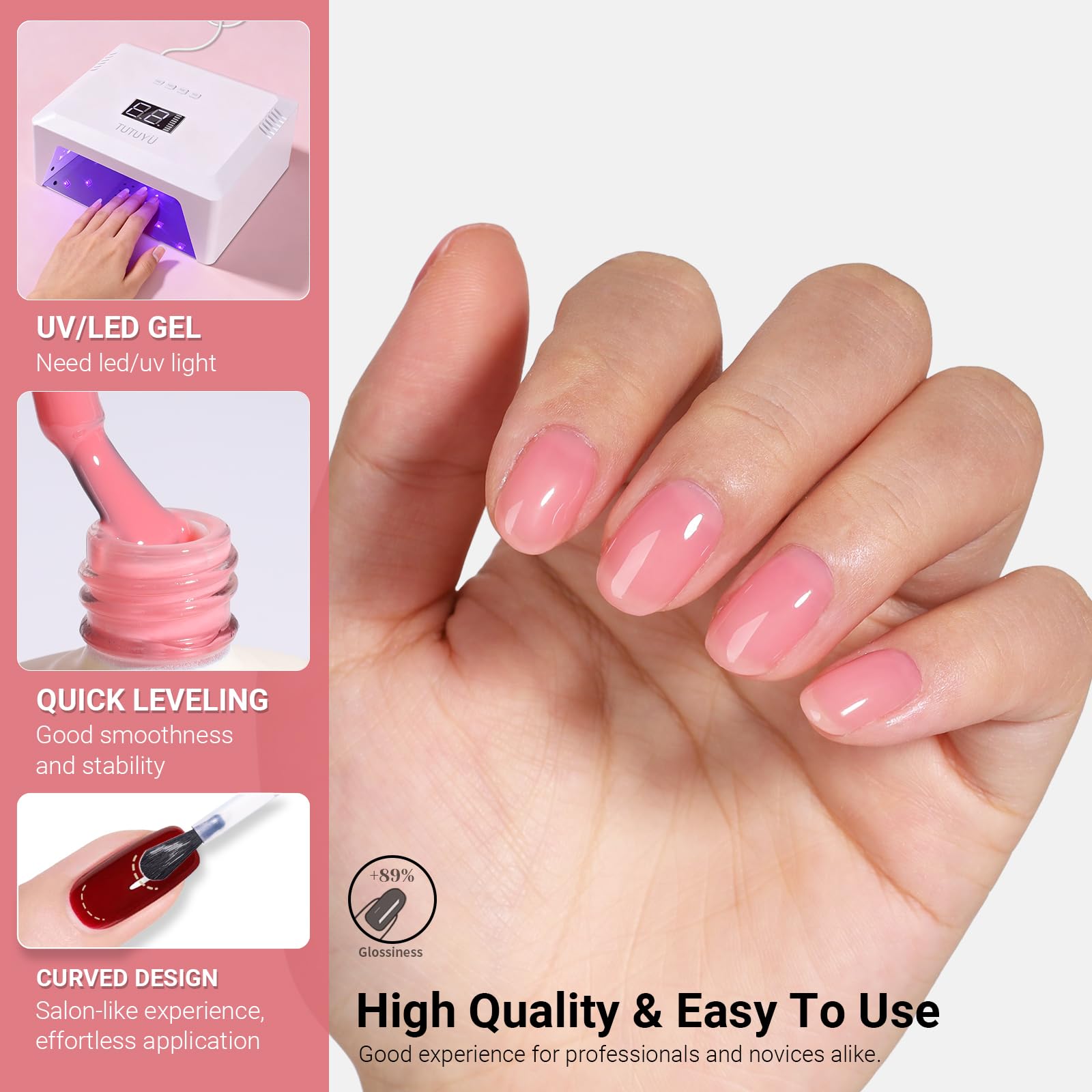TUTUYU Smalto per Unghie in Gel Rosa Nude, 12ml Smalto per Unghie in Gel Jelly-Pink Traslucido - 28+ Giorni di Durata, Manicure Pesca-Nude per Fai da Te e Salone - T148