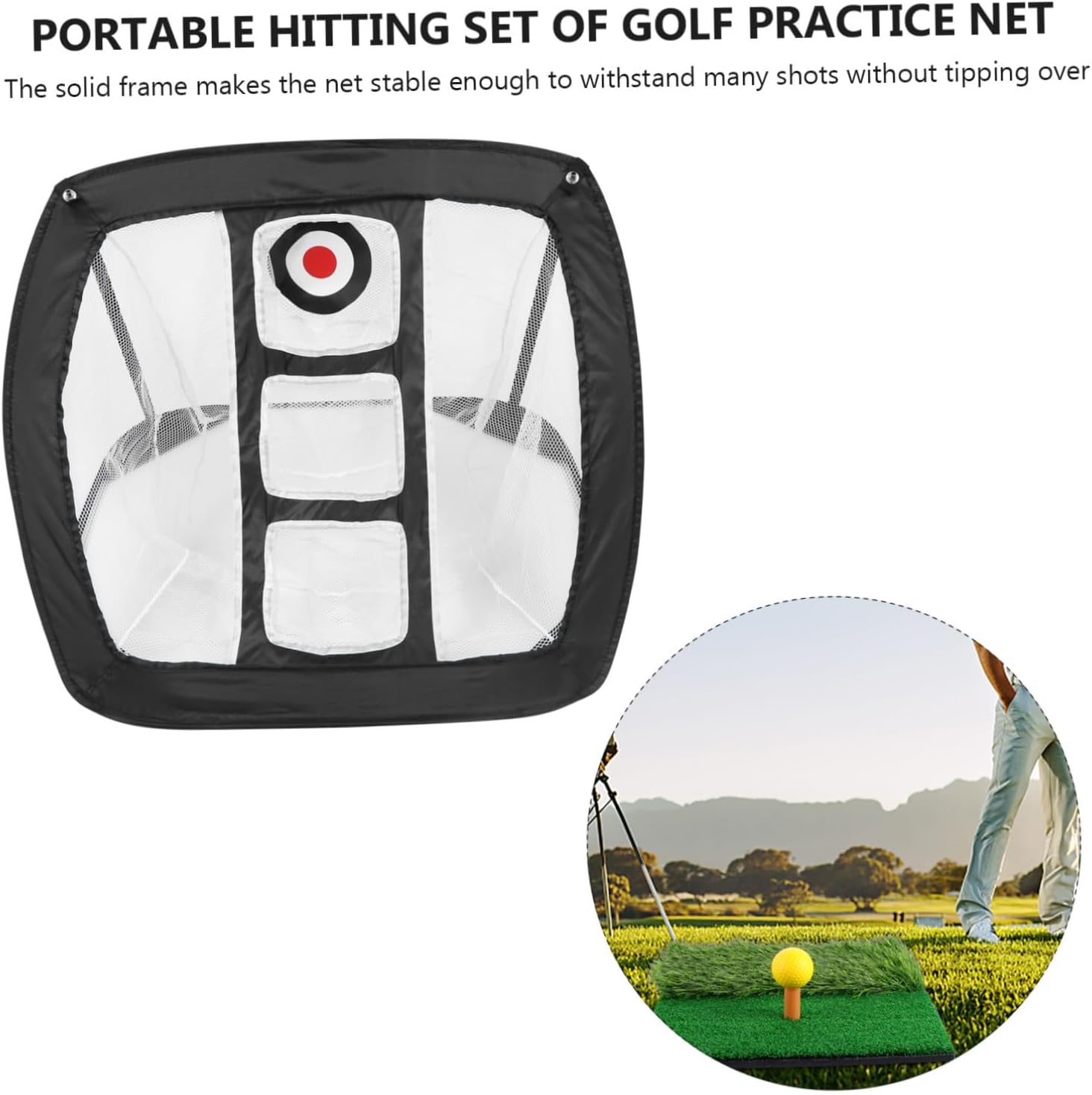 Abaodam 1set Portable Golf Practice Net Set Hitting Mat Tee Tees Pu for Indoor Backyard Training for Beginners and Enthusiasts