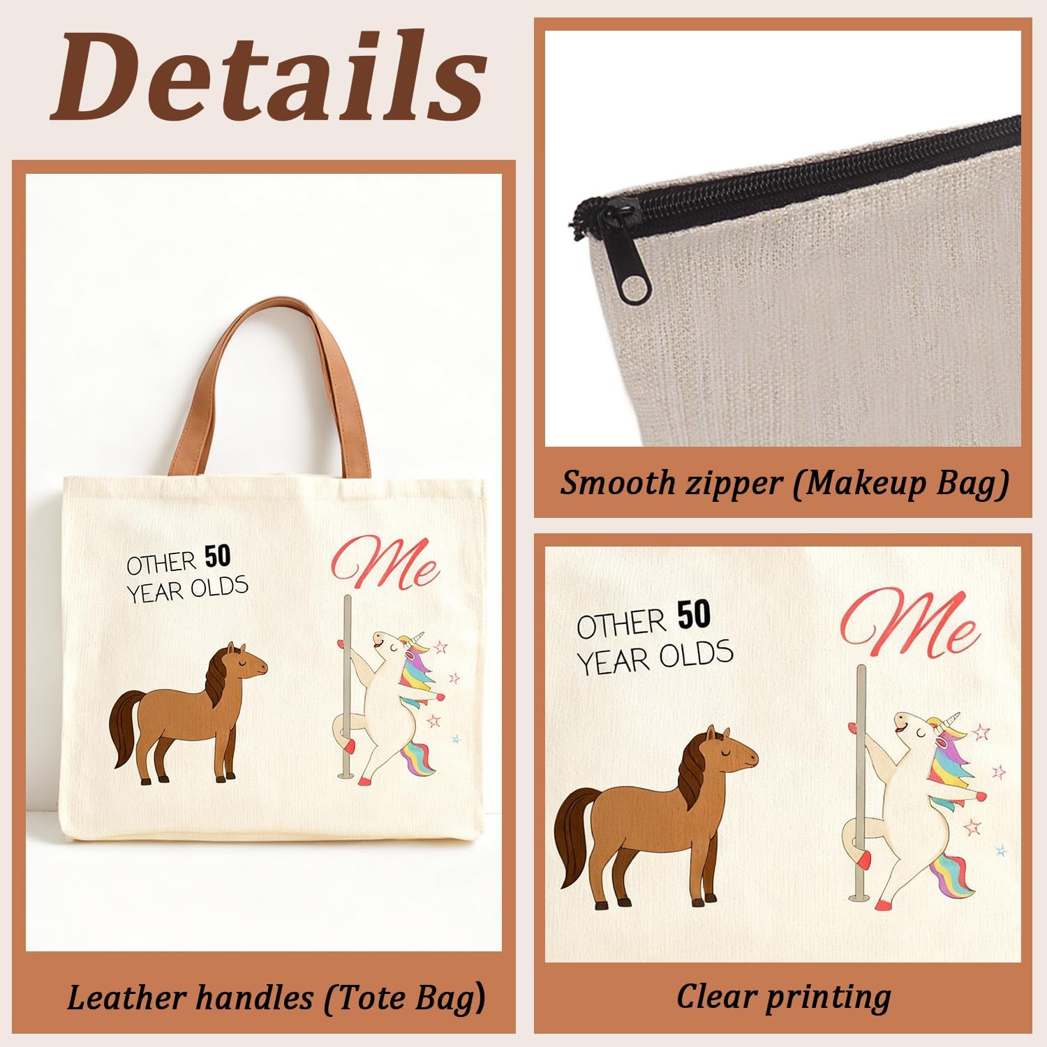 Tote Bag Gift Set - 40th 50th 60th Birthday Gifts Funny Anniversary Birthday Decorations Makeup Bag Gift Ideas for Her, Friends, Colleagues, Wife, Mom, Daughter (1976 Unicorn)