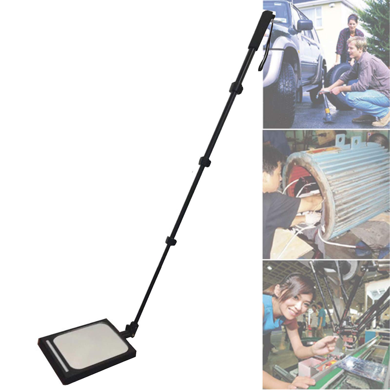 Espejo De Inspección Vehicular, Herramienta De Agarre Telescópica Magnética, Espejo De Inspección Cuadrado con Mango Ajustable, Equipo Visual para Vehículos con Luz