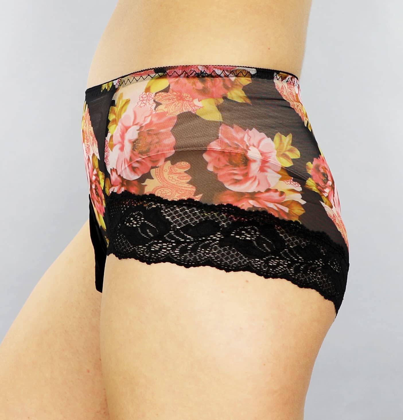 Mona's Choice Flower Pattern Mens Satin Briefs With Ice Silk Pouch/Mens Sissy Panties