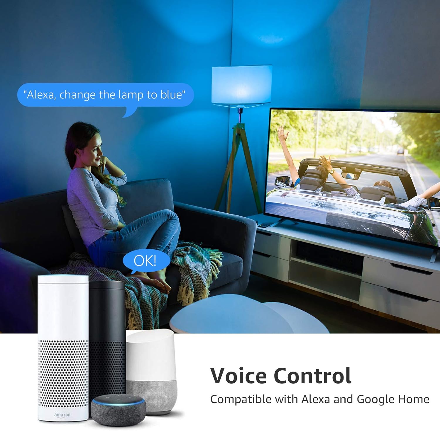 Person using Alexa voice control for Lepro Smart LED Bulb