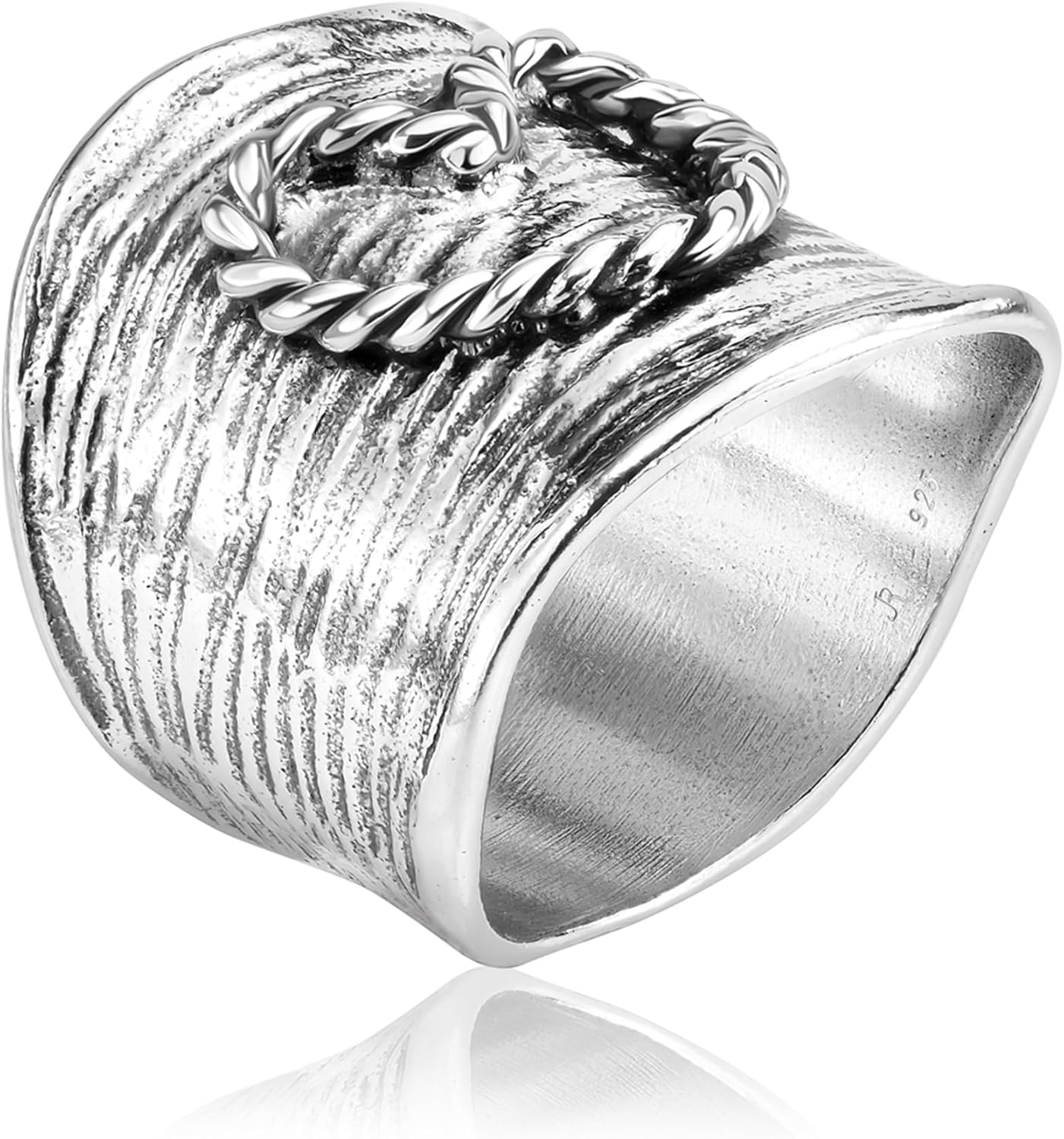 925 Sterling Silver Wide Band Ring With Braided Heart Design - Statement, Hypoallergenic, Nickel Free, Dainty, Unique Silver Jewelry For Women - Gift For Her