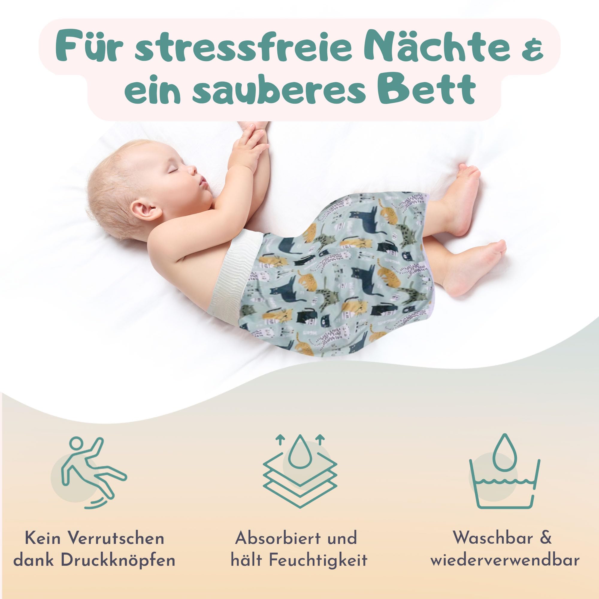 Lumina Windelrock Cats & Milk – Stilvoller Auslaufschutz für Babys & Kinder ab 6 kg bis 3 Jahren – Trainingshose & Überhose in der Nacht – Saugfähige Windelhose atmungsaktiv & waschbar, Größe 1