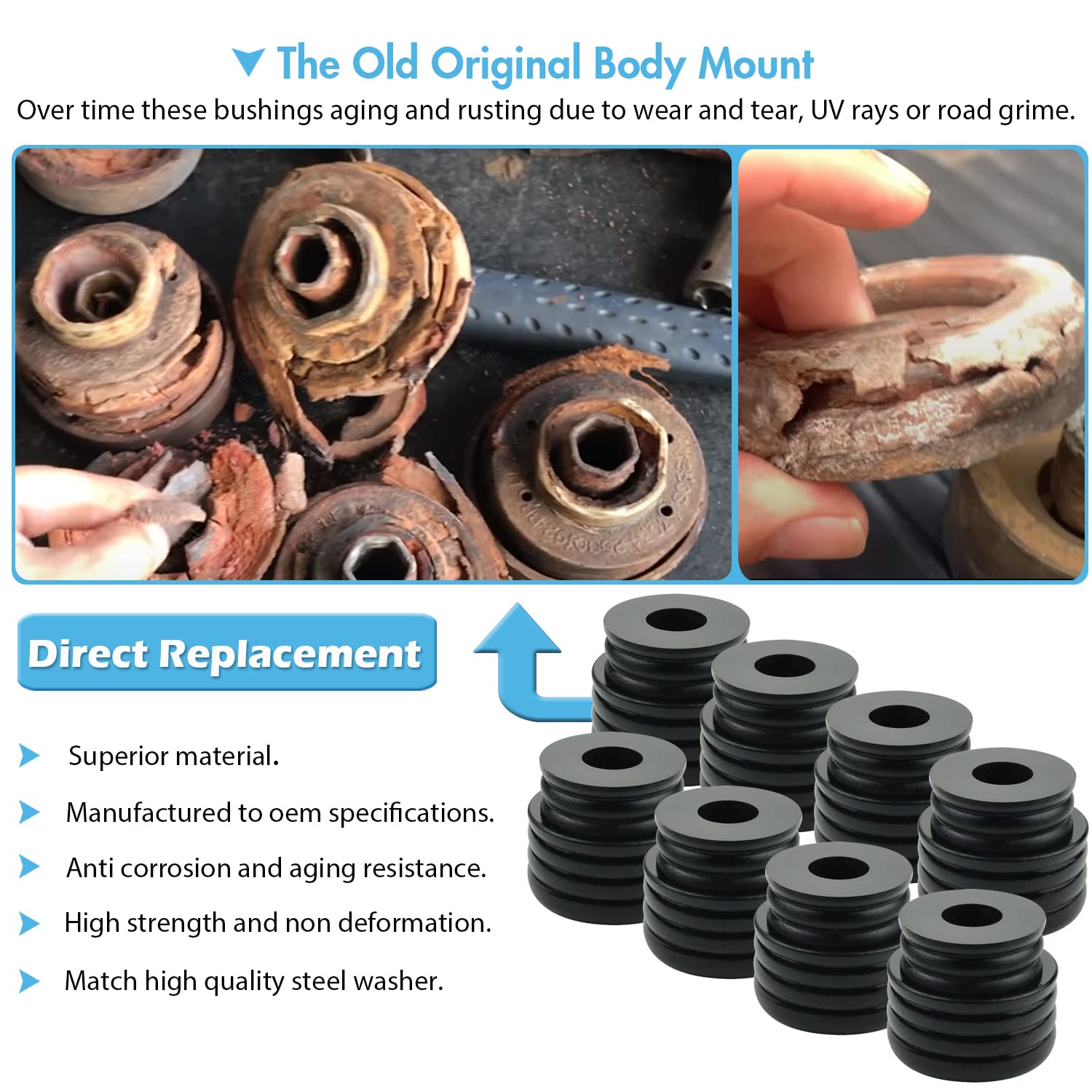 KF04050BK Body Mount Bushing Kit for Ford F250 F350 1999-2017 2/4WD Polyurethane