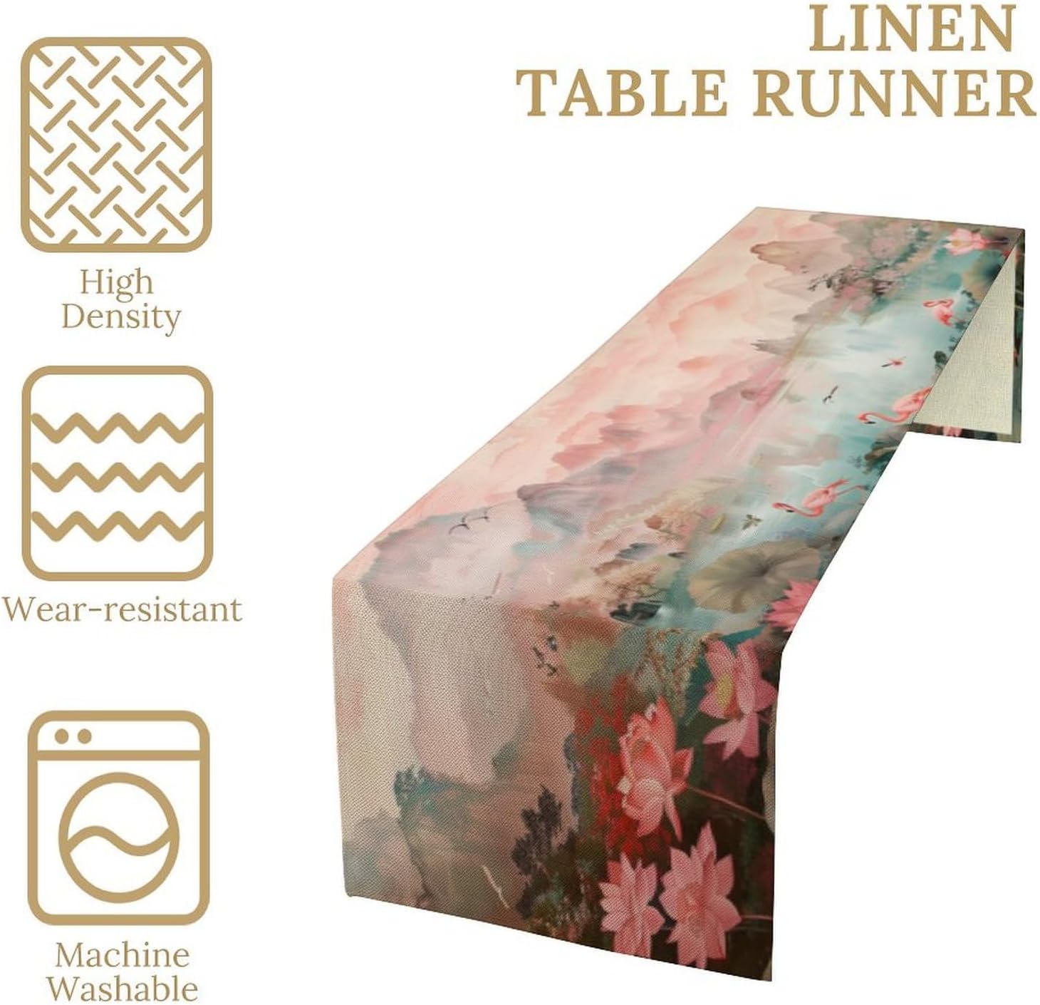 Rustic Flamingo Table Runner, Mountain Lake Forest Nature Dresser Scarf for Dining Table, Kitchen, Party Or Farmhouse Decor, 13x72 Inch