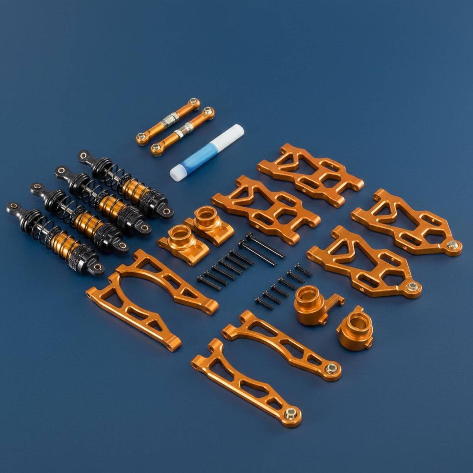 Vehicle Compon Kit Sospensione Auto Radiocomandata Ammortizzatori in Alluminio Regolabili Tiranti Robusti Snodi Sterzo CNC Pacchetto Aggiornamento, Red