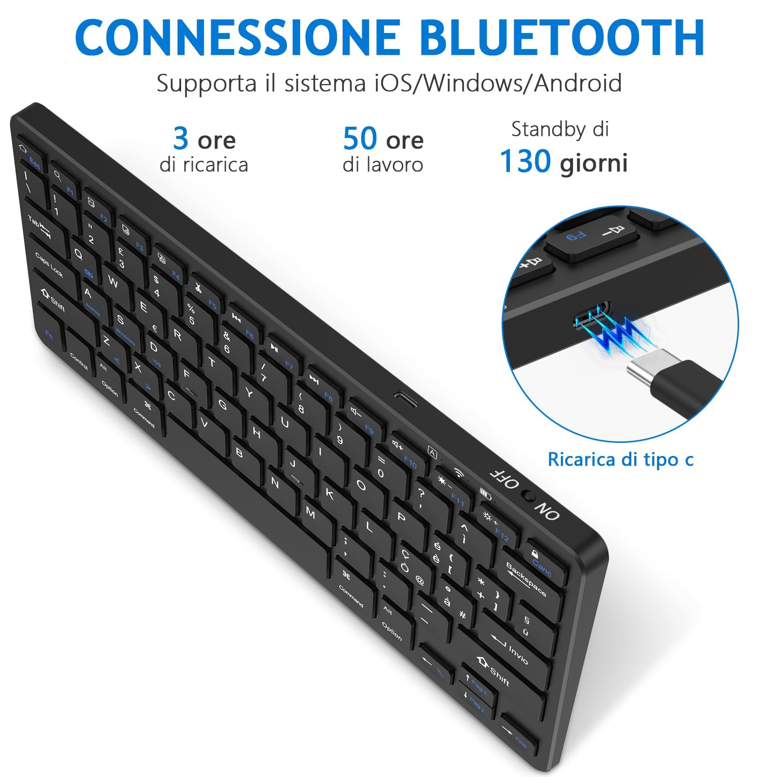 KARFUN Tastiera Bluetooth per iPad 10th/9th/8th/7th Gen,10.2'/9.7',iPad Pro 11'/12.9', iPad Air/iPad Mini,Tastiera Wireless per Tablet iOS/Android/Windows