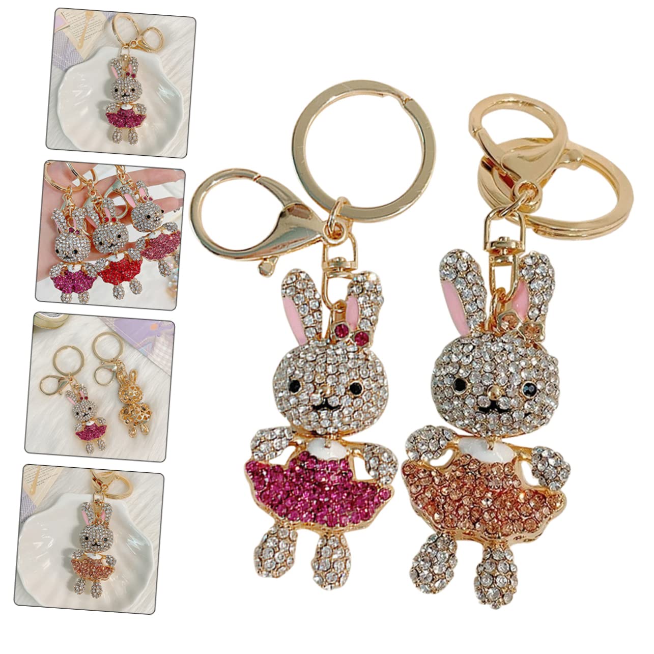 SHERCHPRY 4piezas Llavero De Conejo De Cristal Rhinestones Adorno Para Bolso Accesorio Ligero y Atractivo Para Claves y Mochilas Diseño Elegante y Moderna Decoración