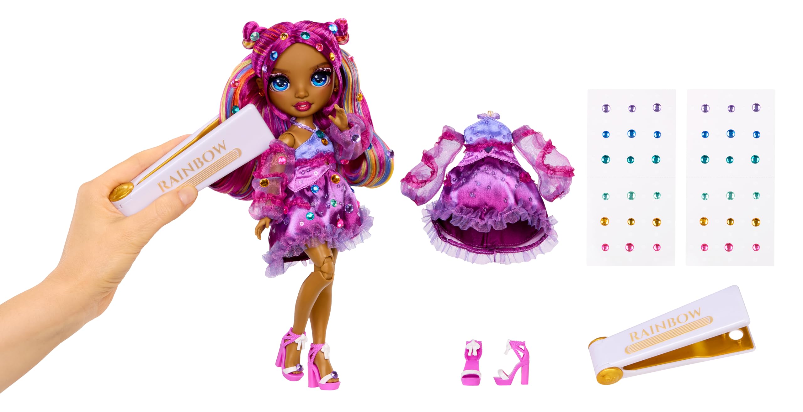 RAINBOW HIGH Be Dazzling - Noemie Violette - Poupée Mannequin Violette de 28 cm avec Outil d'Éblouissement, Pierres Précieuses Scintillantes et Accessoires de Stylisme - 2